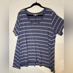 Jane and Delancey Blue Striped V-Neck Tee